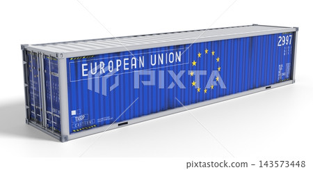 European Union - 40 feet cargo container for international trade and logistics - 3D illustration 143573448