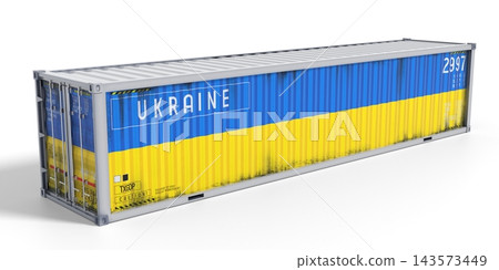 Ukraine - 40 feet cargo container for international trade and logistics - 3D illustration Ukraine - 40 feet cargo container for international trade and logistics - 3D illustration 143573449