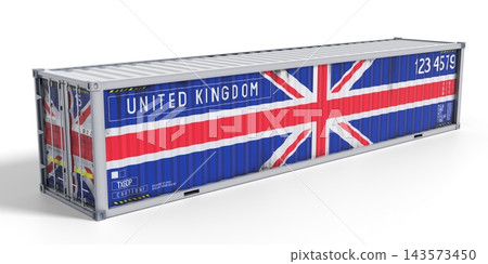 United Kingdom - 40 feet cargo container for international trade and logistics - 3D illustration United Kingdom - 40 feet cargo container for international trade and logistics - 3D illustration 143573450