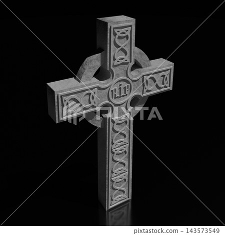 3D celtic cross on black background 143573549