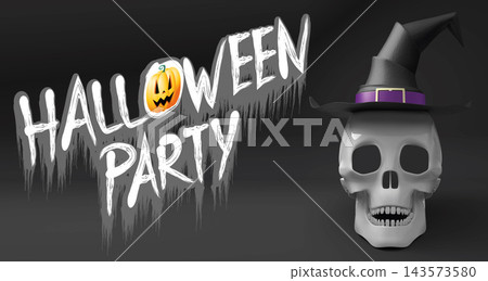 Halloween banner with a skull wearing witch hat Halloween banner with a skull wearing witch hat 143573580