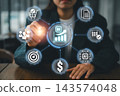 AI-Driven Sales Forecasting Concept with Futuristic Interface and Data Analytics Visualization for Business Strategy 143574048