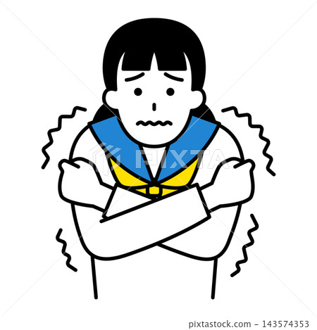 一位身穿水手服的女學生感到寒冷。 143574353