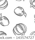Autumn vector illustrations of decorative frames, borders, and seamless patterns featuring pumpkins apples cinnamon baked goods seasonal produce 143574727