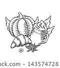 Set of cozy autumn food and beverage illustrations created for seasonal cafe and restaurant menus 143574728