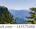 Alpine Mountain Panorama Over Lush Pine Forest and Deep Valley Under Clear Blue Sky 143575066
