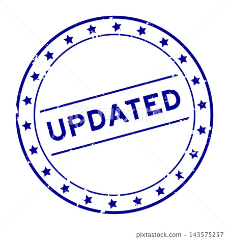 Grunge blue updated word round rubber seal stamp on white background Grunge blue updated word round rubber seal stamp on white background 143575257