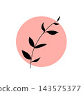 Botanical silhouette icon of branches and leaves (pink circular background) 143575377