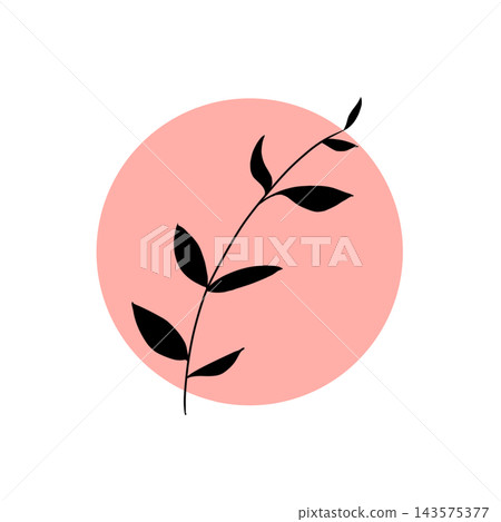 Botanical silhouette icon of branches and leaves (pink circular background) Botanical silhouette icon of branches and leaves (pink circular background) 143575377