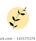 Botanical branch and leaf silhouette icon (yellow circular background) 143575378