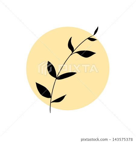 Botanical branch and leaf silhouette icon (yellow circular background) 143575378