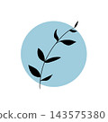 Botanical silhouette icon of branches and leaves (with a light blue circular background) 143575380