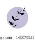Botanical silhouette icon of branches and leaves (with a lavender circle background) 143575381