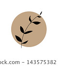 Botanical silhouette icon of branches and leaves (beige circular background) 143575382