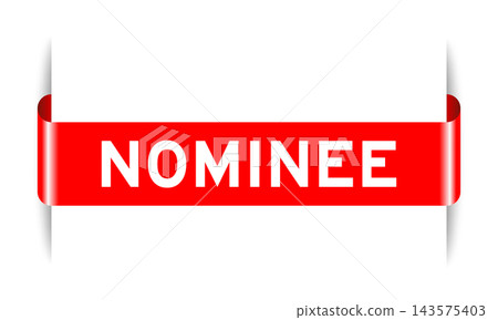 Red color inserted label banner with word nominee on white background Red color inserted label banner with word nominee on white background 143575403