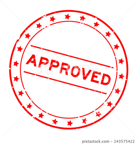 Grunge red approved word round rubber seal stamp on white background Grunge red approved word round rubber seal stamp on white background 143575422