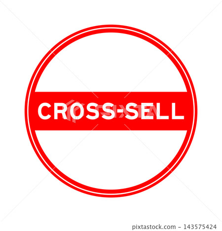 Red color round seal sticker in word cross sell on white background Red color round seal sticker in word cross sell on white background 143575424