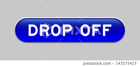 Blue color capsule shape button with word drop off on gray background Blue color capsule shape button with word drop off on gray background 143575425