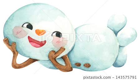 Watercolor Illustration of a Happy Snowman Watercolor Illustration of a Happy Snowman 143575791