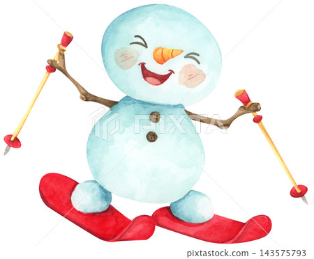 Watercolor Illustration of a Happy Snowman Watercolor Illustration of a Happy Snowman 143575793