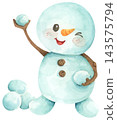 Watercolor Illustration of a Happy Snowman 143575794