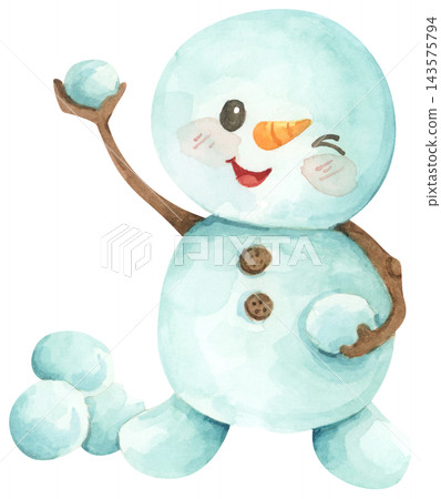 Watercolor Illustration of a Happy Snowman Watercolor Illustration of a Happy Snowman 143575794