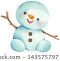 Watercolor Illustration of a Happy Snowman 143575797