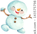 Watercolor Illustration of a Happy Snowman 143575798