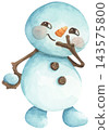 Watercolor Illustration of a Happy Snowman 143575800