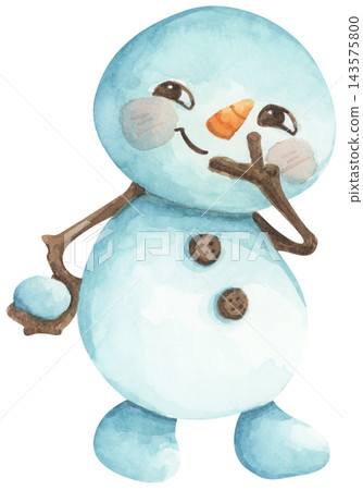 Watercolor Illustration of a Happy Snowman 143575800