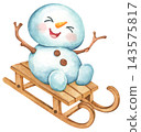 Watercolor Illustration of a Happy Snowman 143575817