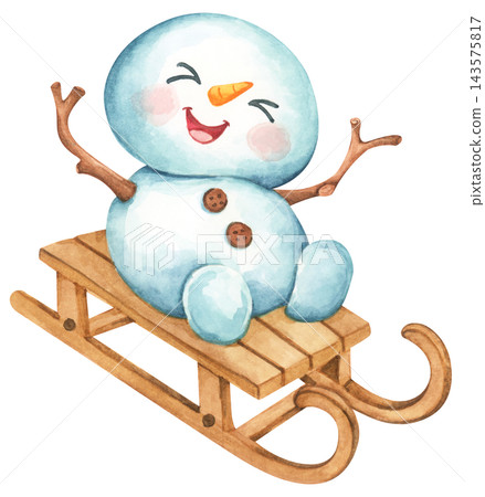 Watercolor Illustration of a Happy Snowman 143575817
