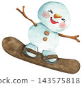 Watercolor Illustration of a Happy Snowman 143575818