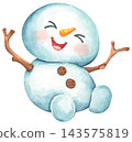 Watercolor Illustration of a Happy Snowman 143575819