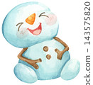 Watercolor Illustration of a Happy Snowman 143575820