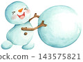 Watercolor Illustration of a Happy Snowman 143575821