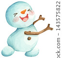 Watercolor Illustration of a Happy Snowman 143575822