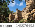 Eroded earth pillar and layered cliffs at Pha Chor, Mae Wang National Park, Chiang Mai, Thailand 143576458