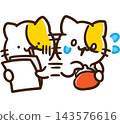 A cute, stylized illustration of a cat frantically checking its wallet to see if it has enough money after looking at a bill. 143576616