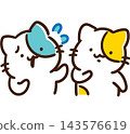 A cute, stylized illustration of a cat character listening to someone's troubles. 143576619