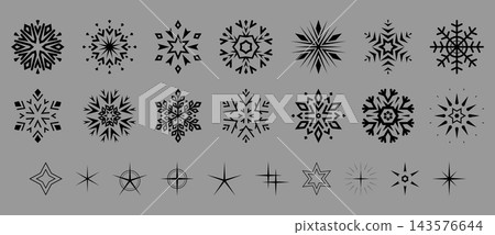 Snowflakes vector icon collection. Graphic modern black and gray ornament Snowflakes vector icon collection. Graphic modern black and gray ornament 143576644