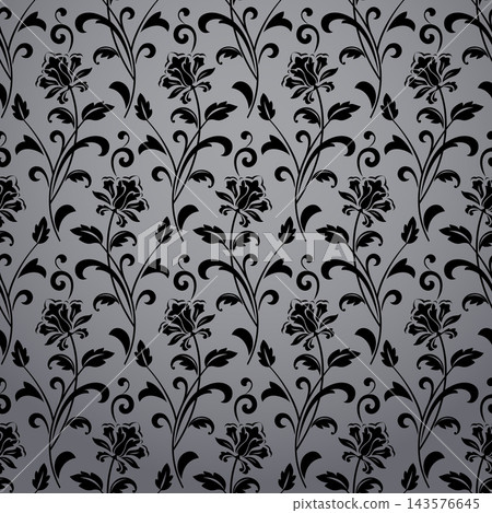 Flower pattern. Seamless gray and black ornament. Graphic vector background Flower pattern. Seamless gray and black ornament. Graphic vector background 143576645