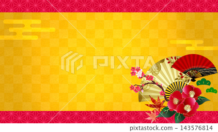 Japanese-style frame background, Japanese pattern, gold leaf, New Year's greeting, New Year's Day, 16:9 Japanese-style frame background, Japanese pattern, gold leaf, New Year's greeting, New Year's Day, 16:9 143576814