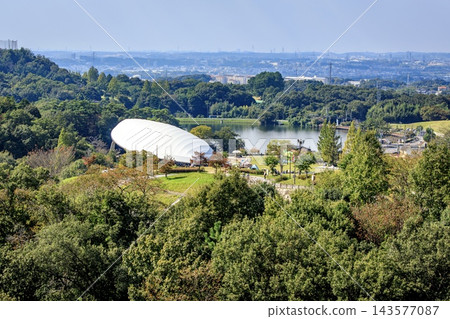 從空中俯瞰豐田市倉池公園。 從空中俯瞰豐田市倉池公園。 143577087