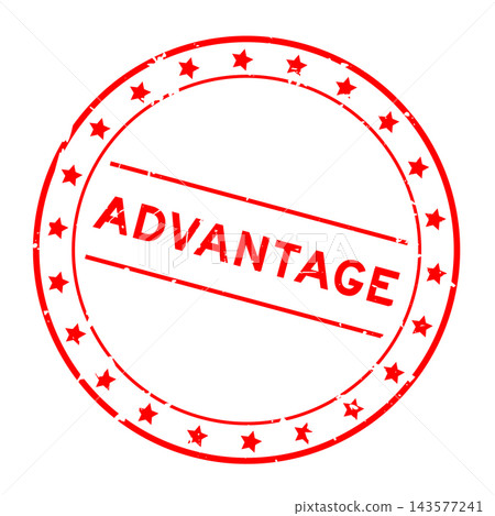 Grunge red advantage word round rubber seal stamp on white background 143577241