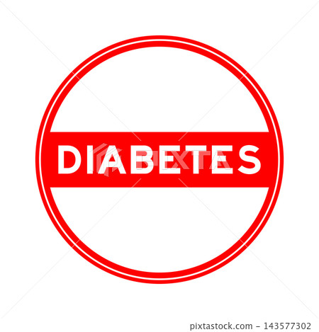 Red color round seal sticker in word diabetes on white background 143577302