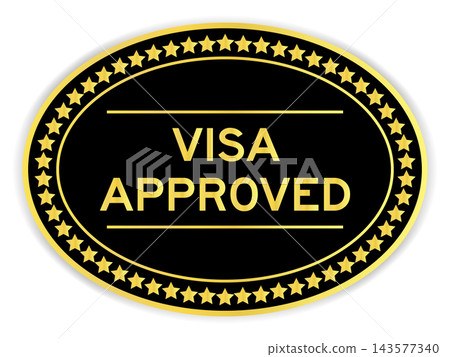 Black and gold color oval label sticker with word visa approved on white background Black and gold color oval label sticker with word visa approved on white background 143577340