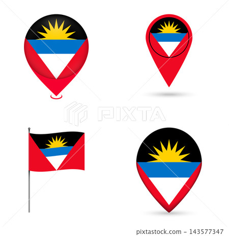 Antigua and Barbuda Flag Map Pin Icons Set Collection. Antigua and Barbuda Flag Map Pin Icons Set Collection. 143577347