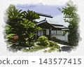 Watercolor style painting of Yokeiji Temple (Kichijoin), Setouchi City, Okayama Prefecture 143577415
