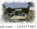 Watercolor style painting of Yokeiji Temple, Keiryoin, Setouchi City, Okayama Prefecture 143577467